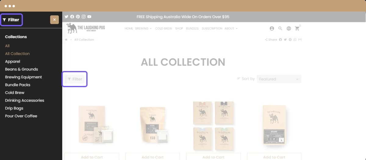 Laughing Pug collection filters