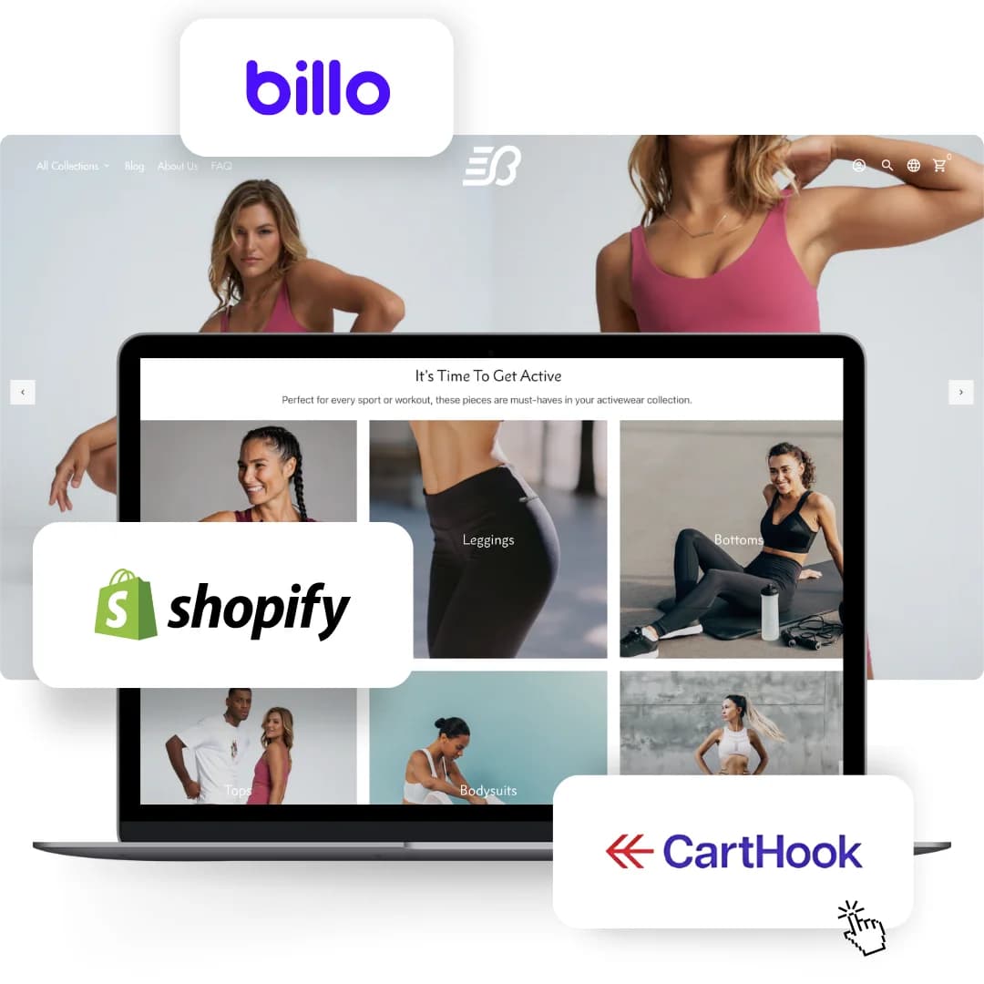 A Shopify storefront surrounded by Debutify integration app logos