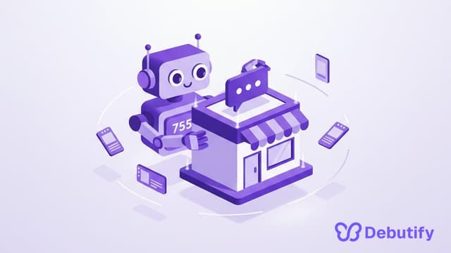3D isometric AI agent building an online store, Debutify
