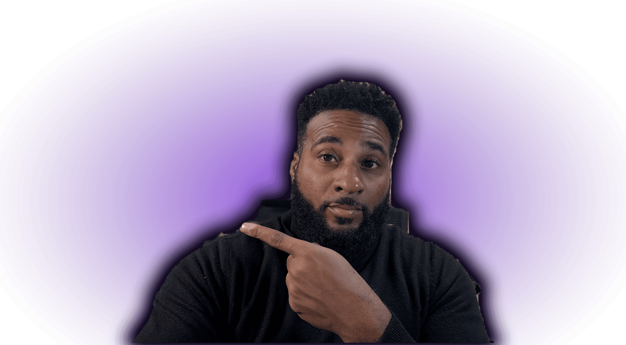 Mike Eyo pointing towards the headline