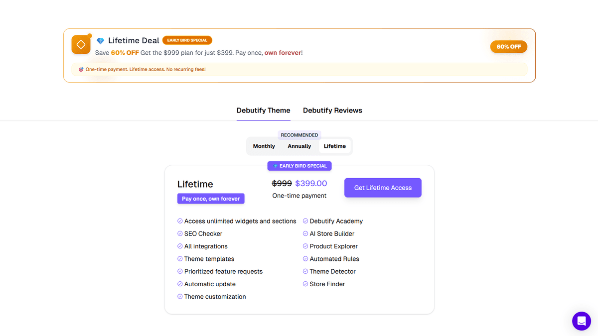 Debutify lifetime access