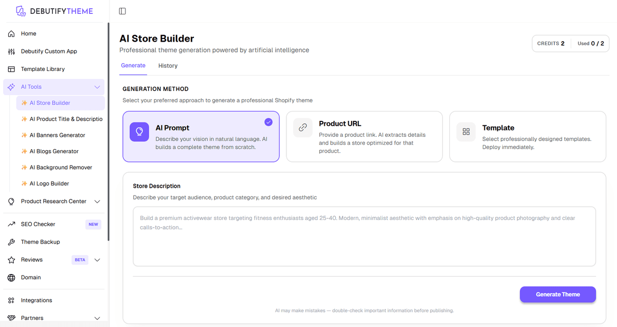 Debutify's AI Store Builder